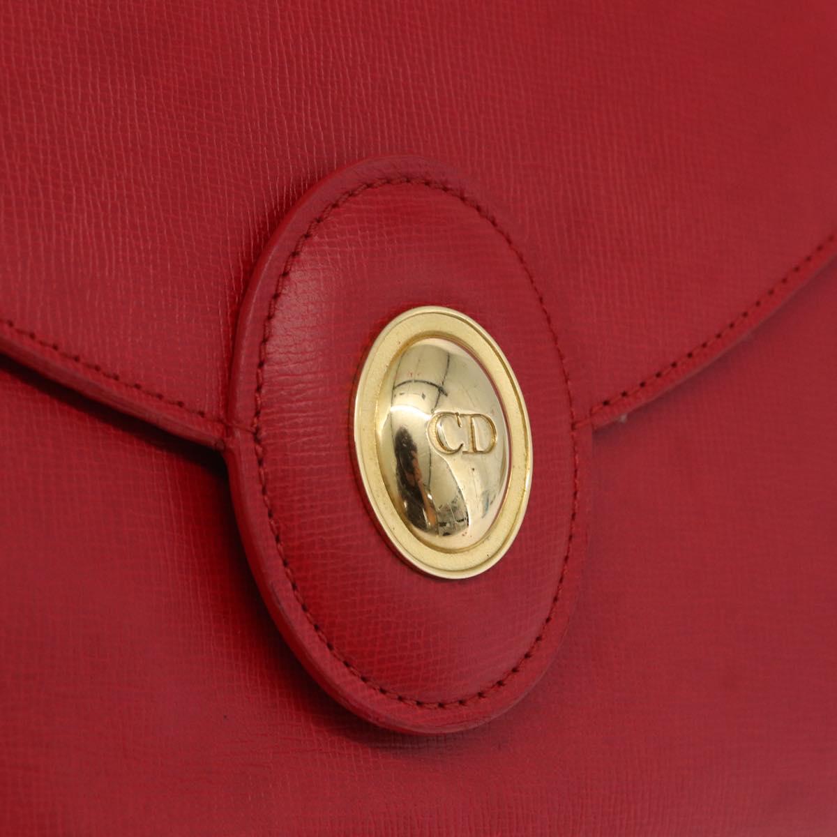 Christian Dior Shoulder Bag Leather Red Gold Tone Auth bs37803