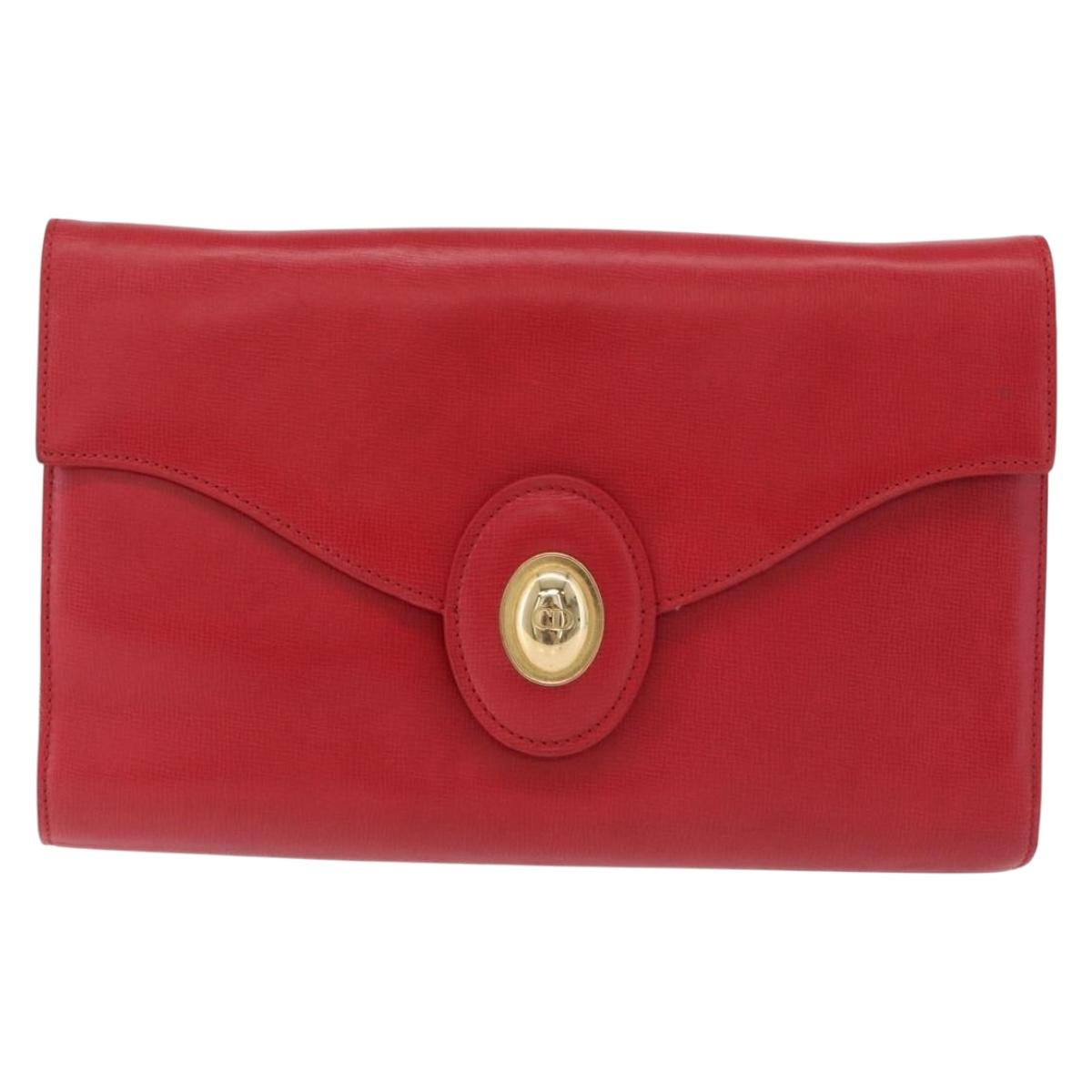 Christian Dior Shoulder Bag Leather Red Gold Tone Auth bs37803