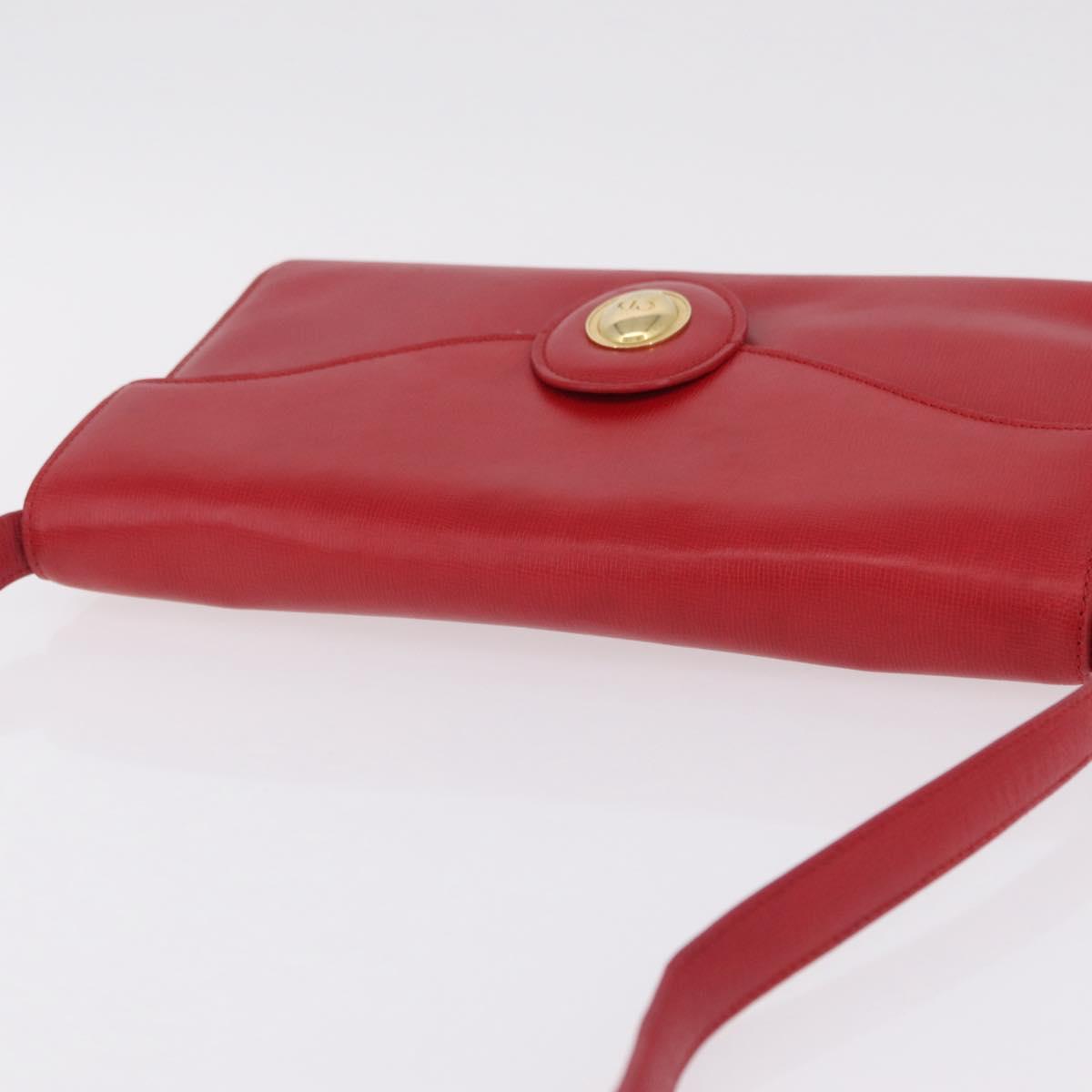 Christian Dior Shoulder Bag Leather Red Gold Tone Auth bs37803