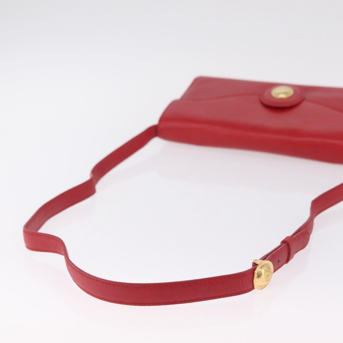 Christian Dior Shoulder Bag Leather Red Gold Tone Auth bs37803