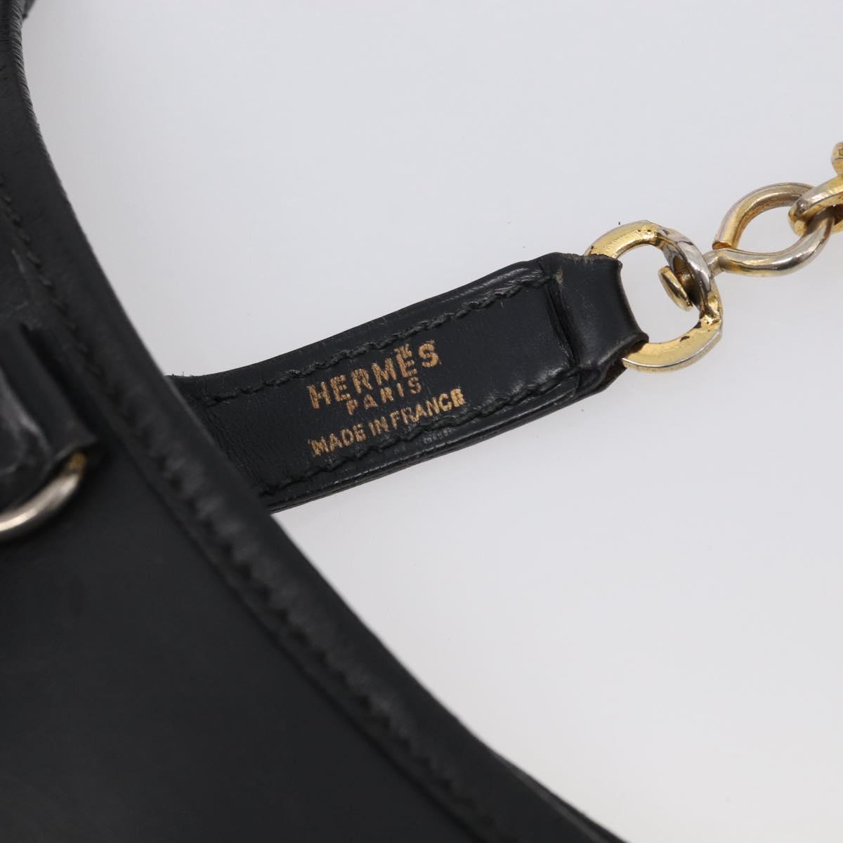 HERMES Trim Shoulder Bag Leather Black Gold Tone Auth bs37822