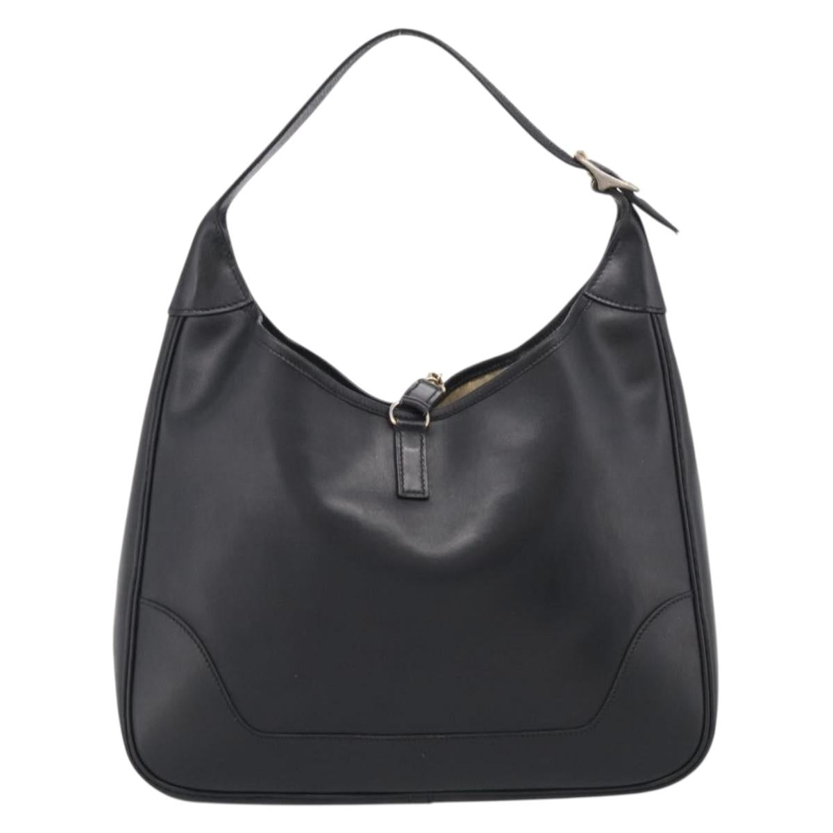 HERMES Trim Shoulder Bag Leather Black Gold Tone Auth bs37822