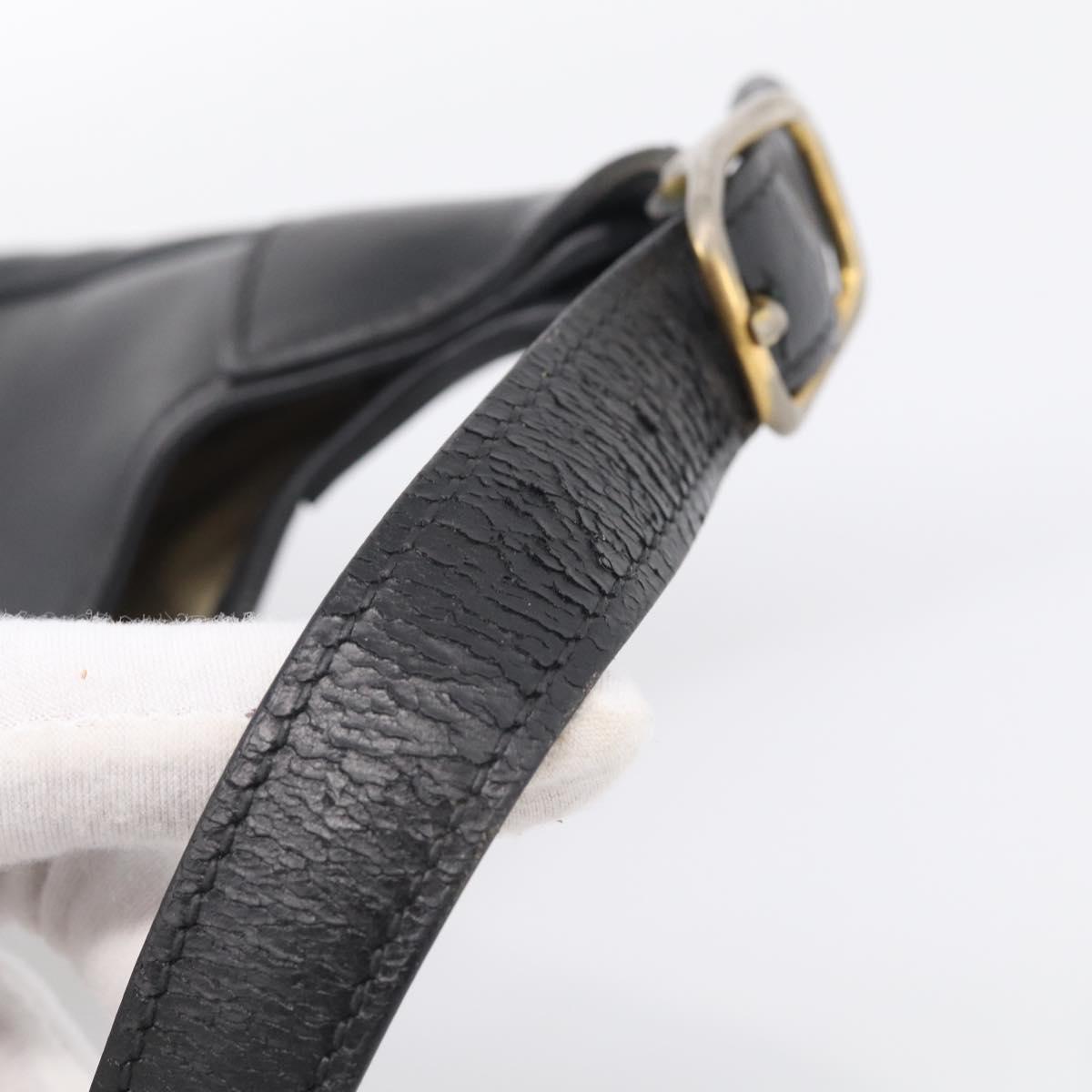 HERMES Trim Shoulder Bag Leather Black Gold Tone Auth bs37822