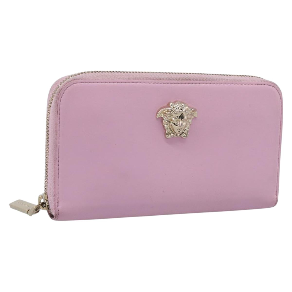 VERSACE Medusa Long Wallet Leather Pink Gold Tone Auth bs37826