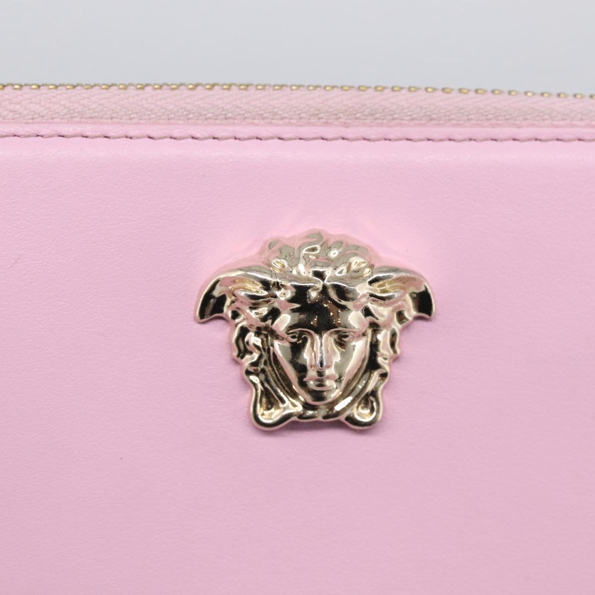 VERSACE Medusa Long Wallet Leather Pink Gold Tone Auth bs37826