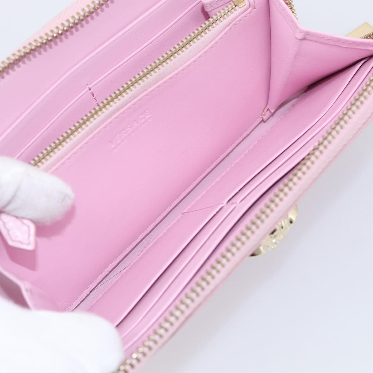 VERSACE Medusa Long Wallet Leather Pink Gold Tone Auth bs37826