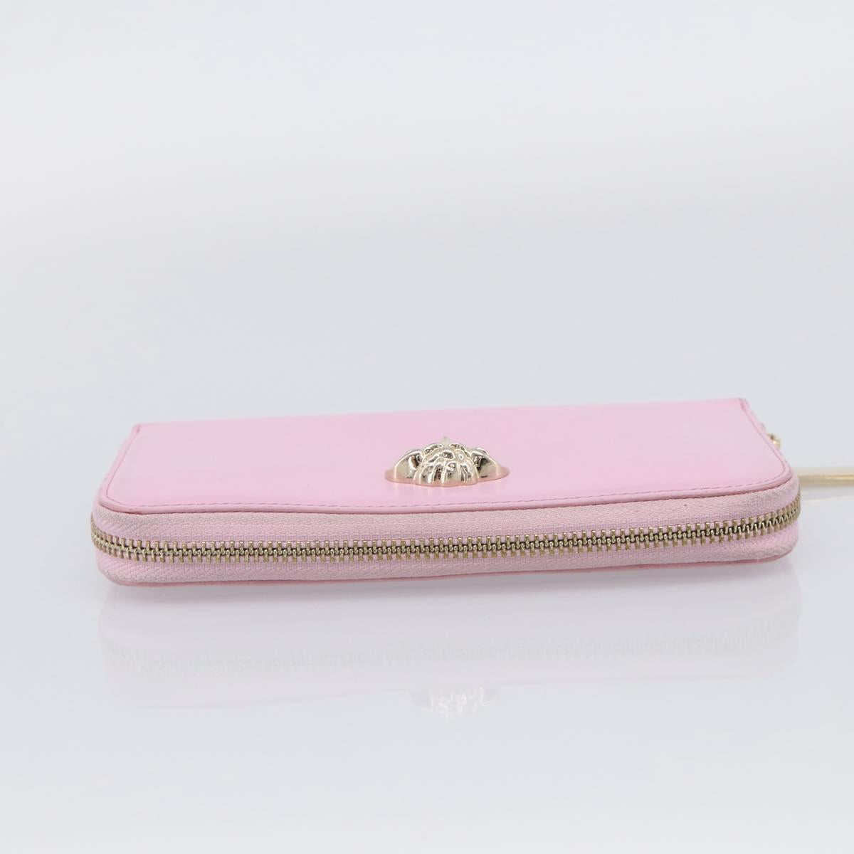 VERSACE Medusa Long Wallet Leather Pink Gold Tone Auth bs37826