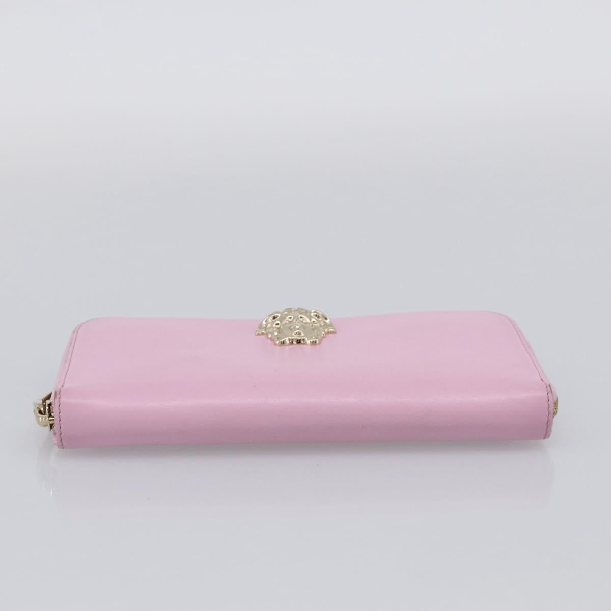 VERSACE Medusa Long Wallet Leather Pink Gold Tone Auth bs37826