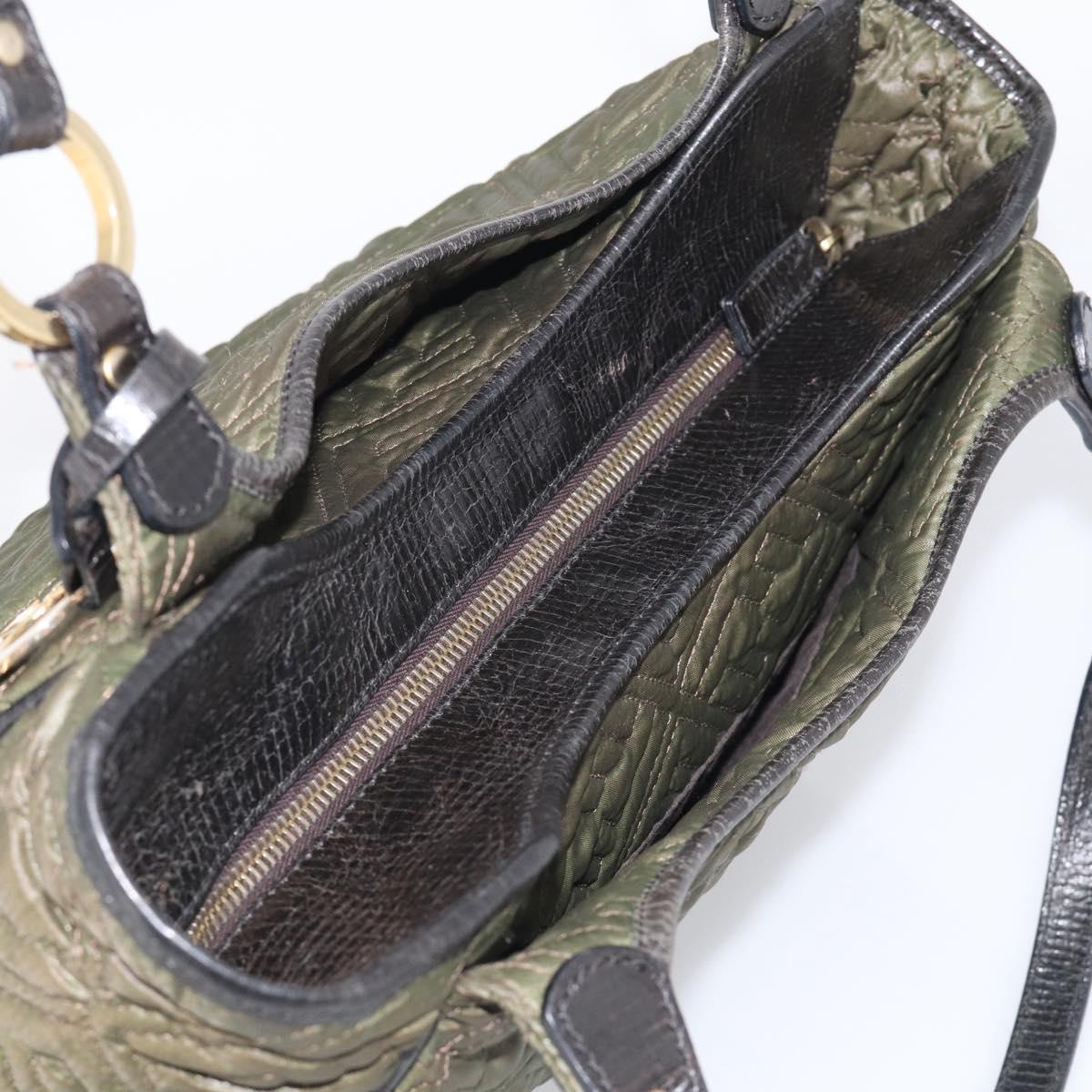 FENDI Shoulder Bag Nylon Green Gold Tone 8BH156 Auth bs37827