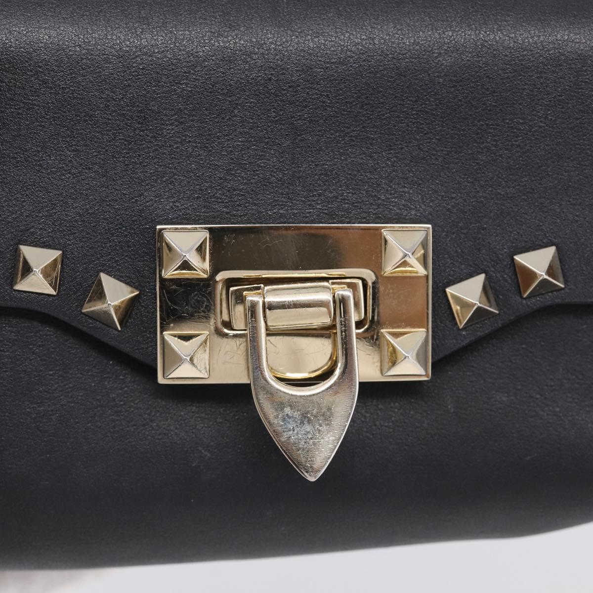 Valentino Rock Studs Shoulder Bag Leather Black Gold Tone Auth bs37832
