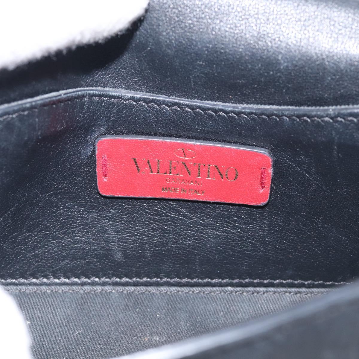 Valentino Rock Studs Shoulder Bag Leather Black Gold Tone Auth bs37832
