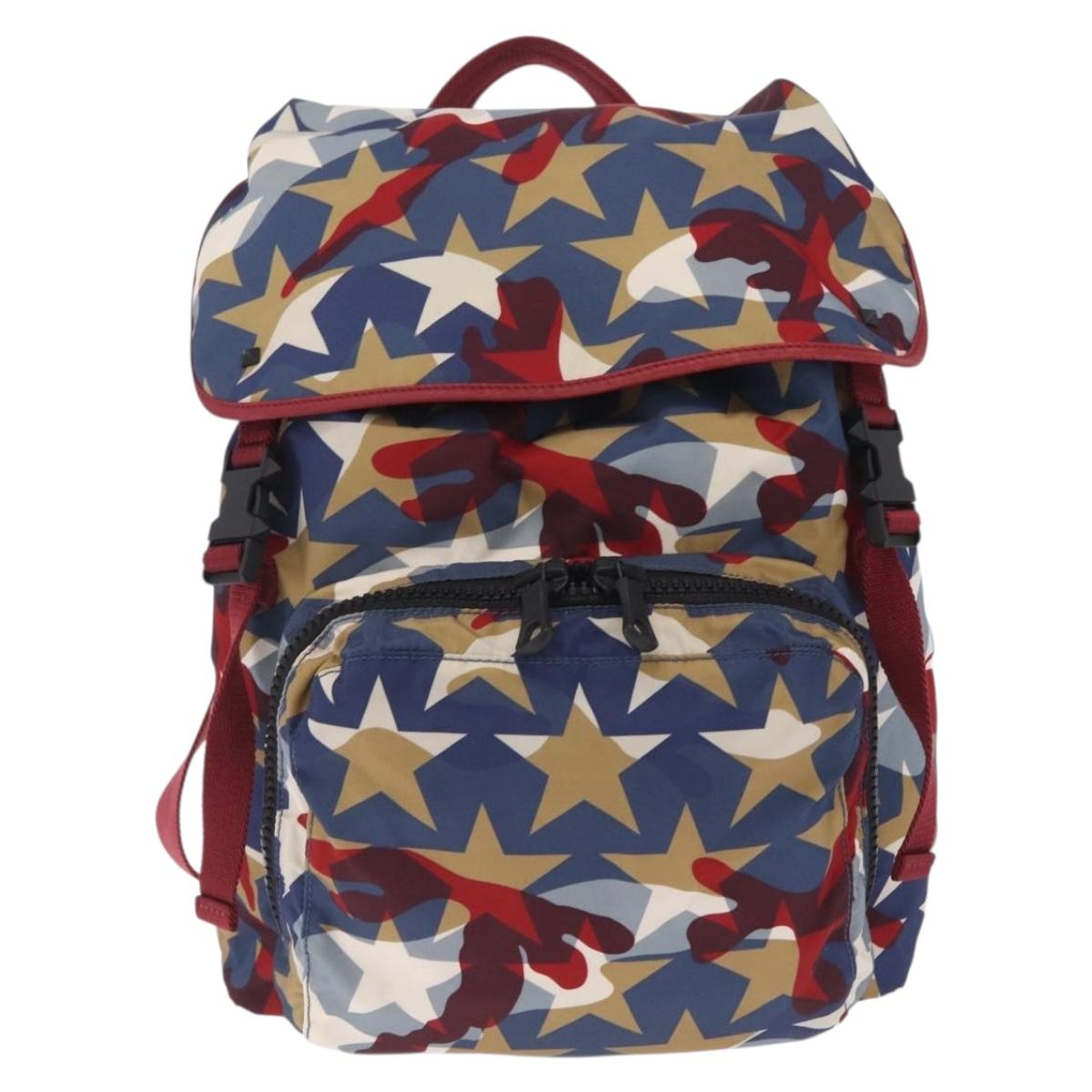 Valentino Backpack Nylon Blue Red Auth bs37834A