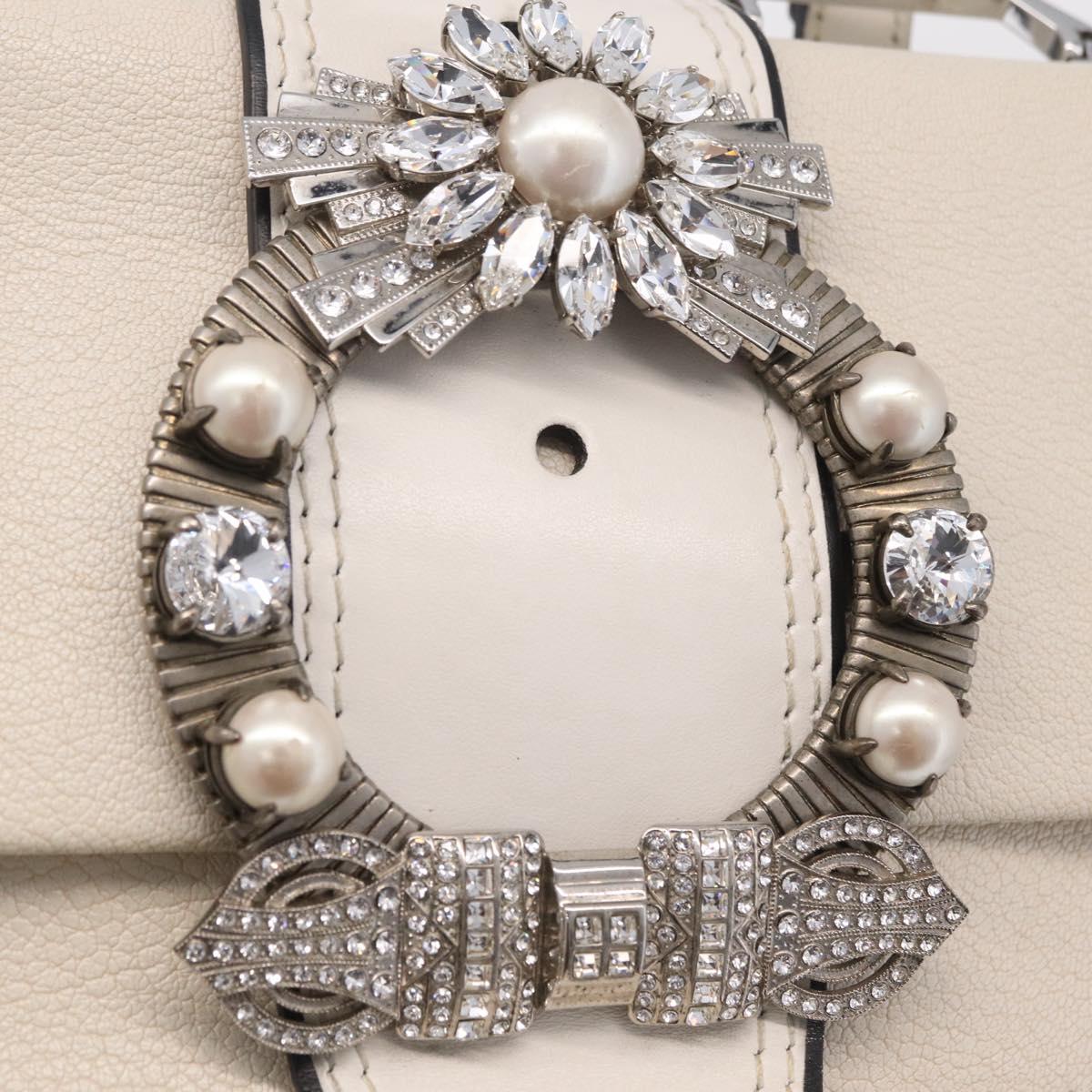 Miu Miu Madras Shoulder Bag Leather White Silver Auth bs37836A