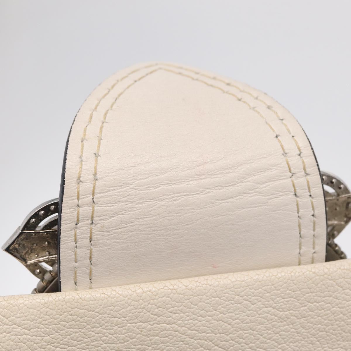 Miu Miu Madras Shoulder Bag Leather White Silver Auth bs37836A