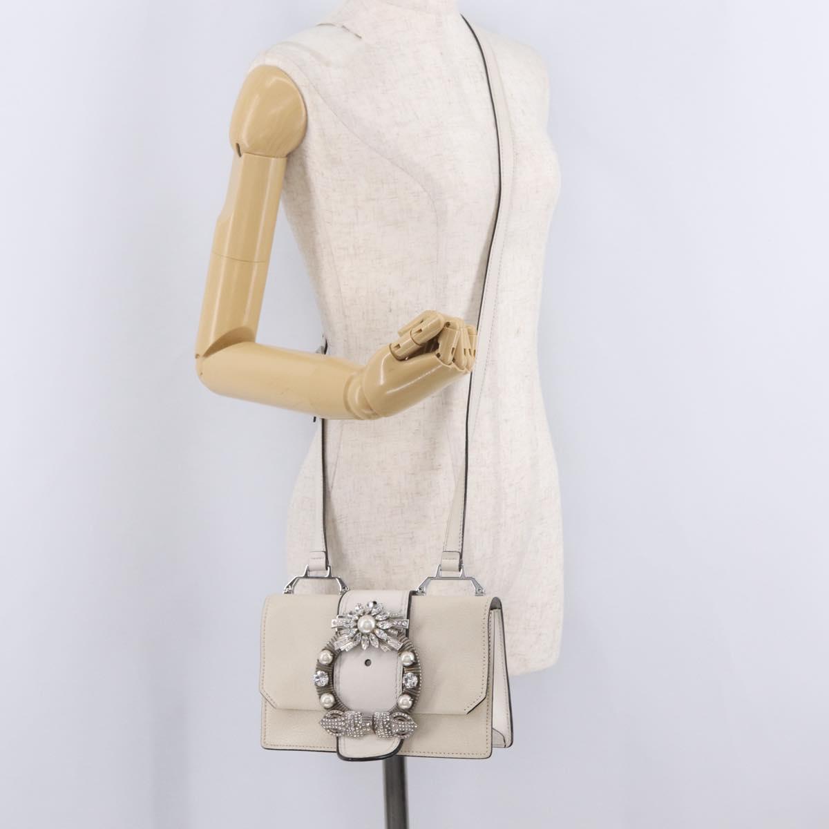 Miu Miu Madras Shoulder Bag Leather White Silver Auth bs37836A