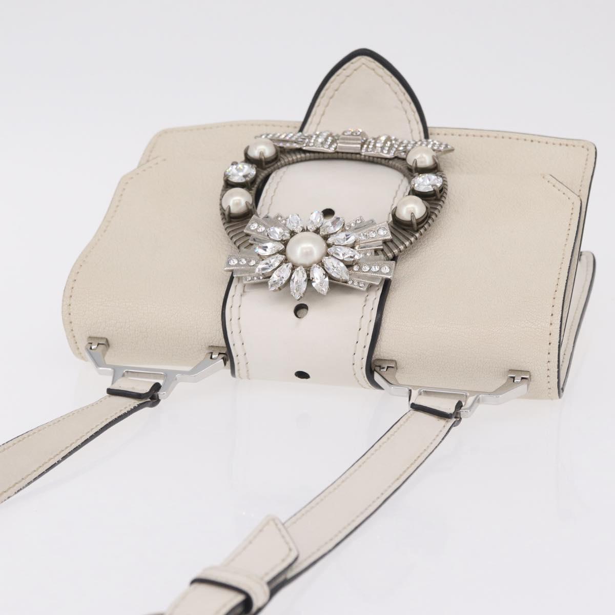 Miu Miu Madras Shoulder Bag Leather White Silver Auth bs37836A