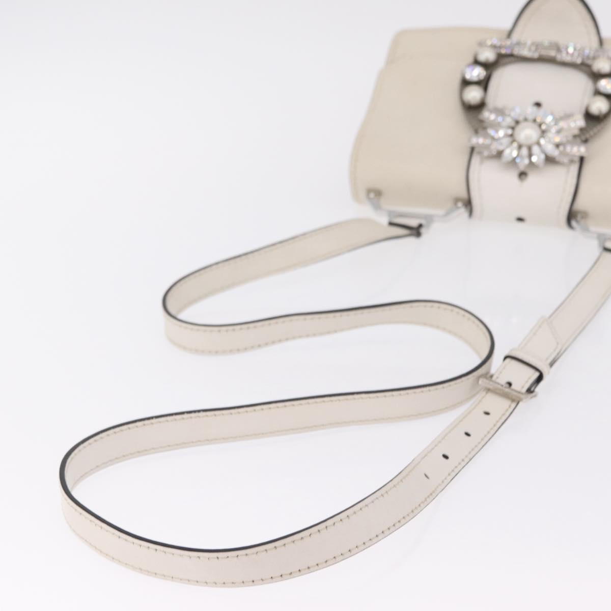 Miu Miu Madras Shoulder Bag Leather White Silver Auth bs37836A