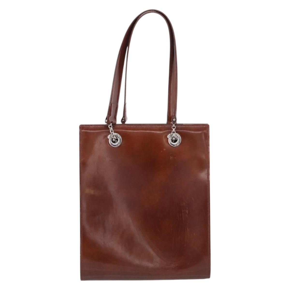 Cartier PANTHERE Tote Bag Patent Brown Silver Auth bs37838