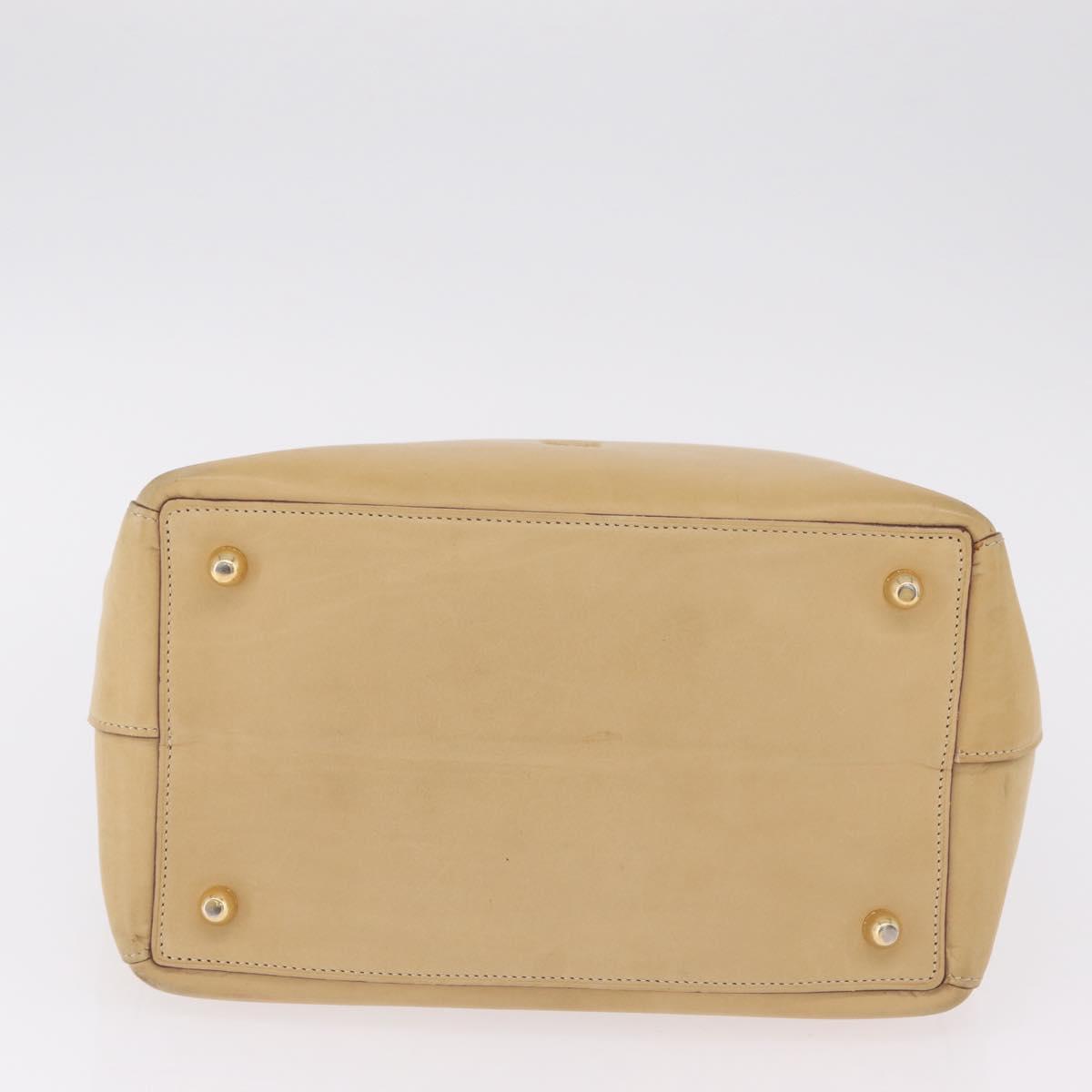 LOEWE Hand Bag Leather Beige Gold Tone Auth bs37840