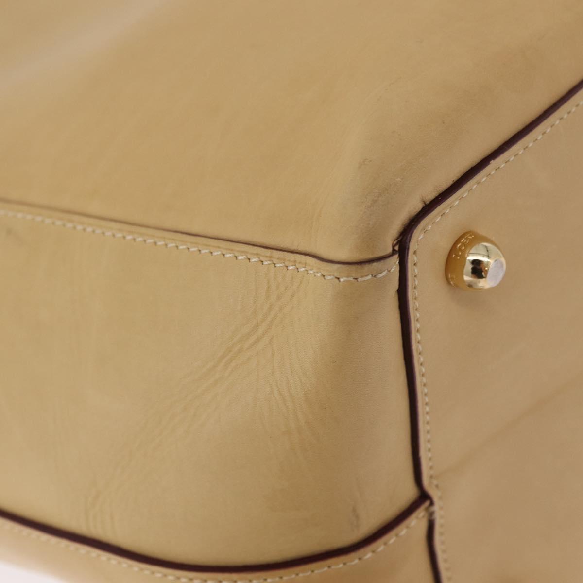 LOEWE Hand Bag Leather Beige Gold Tone Auth bs37840