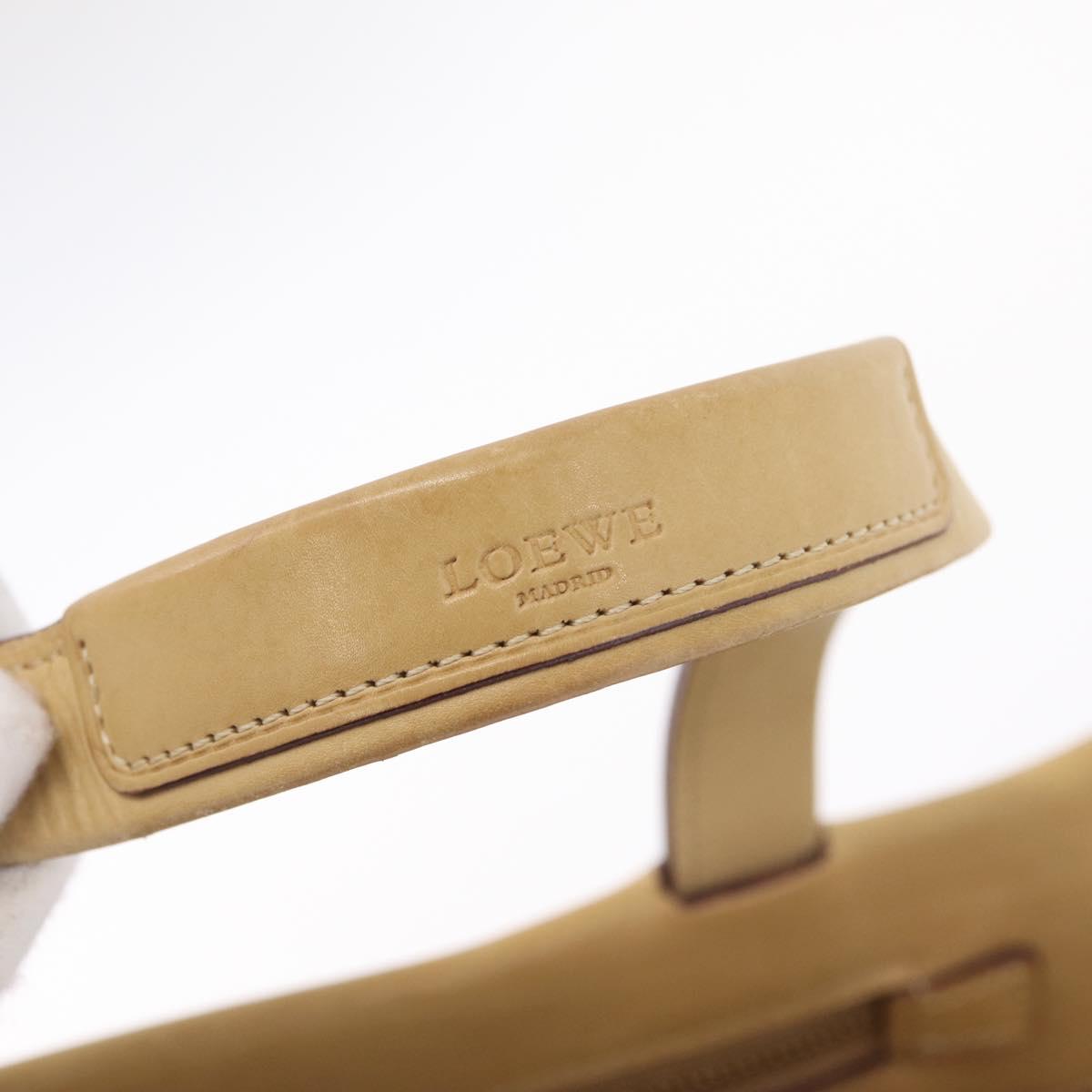 LOEWE Hand Bag Leather Beige Gold Tone Auth bs37840