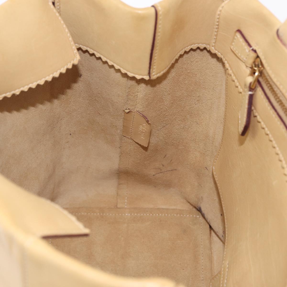 LOEWE Hand Bag Leather Beige Gold Tone Auth bs37840