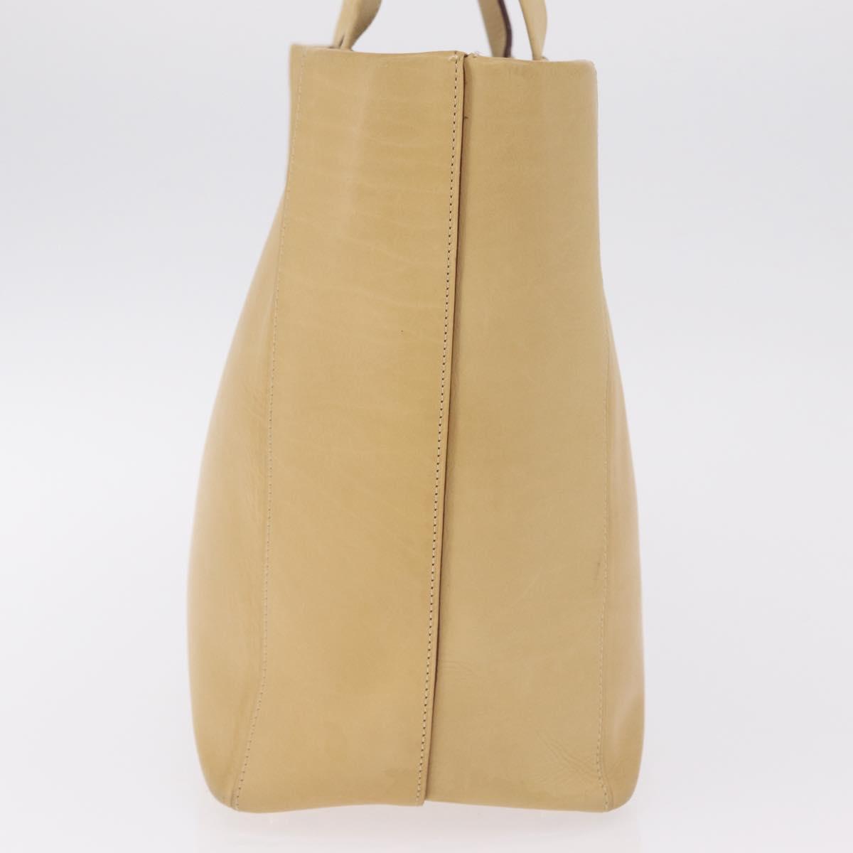 LOEWE Hand Bag Leather Beige Gold Tone Auth bs37840