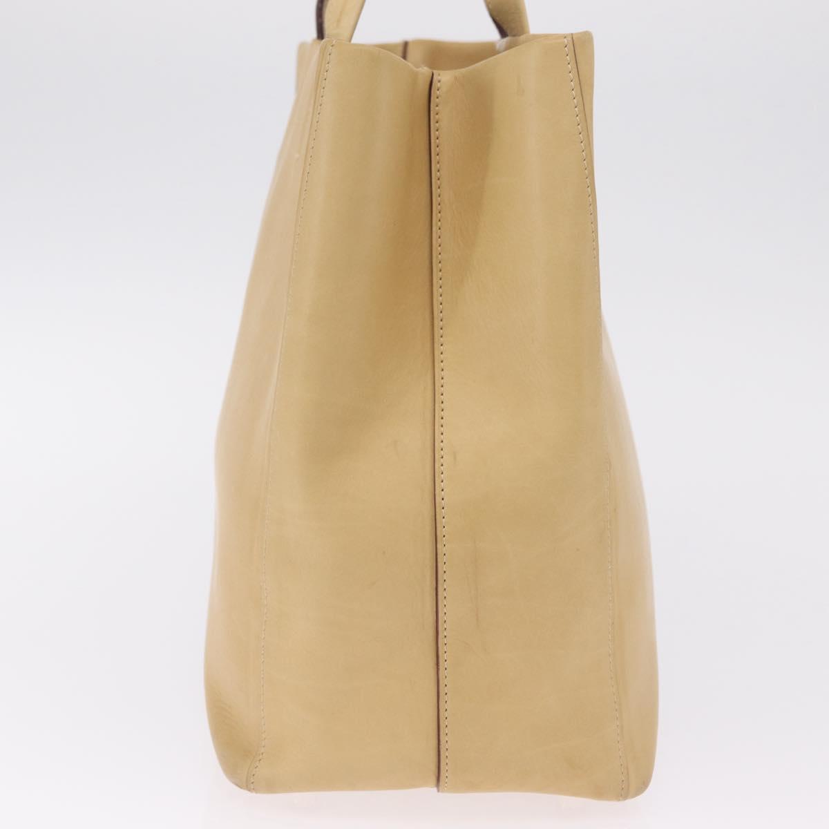 LOEWE Hand Bag Leather Beige Gold Tone Auth bs37840