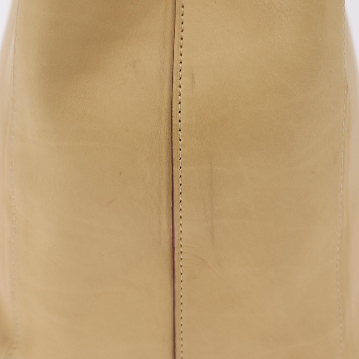 LOEWE Hand Bag Leather Beige Gold Tone Auth bs37840