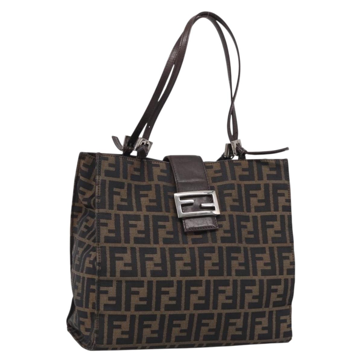 FENDI Zucca Canvas Tote Bag Black Silver Auth bs37842