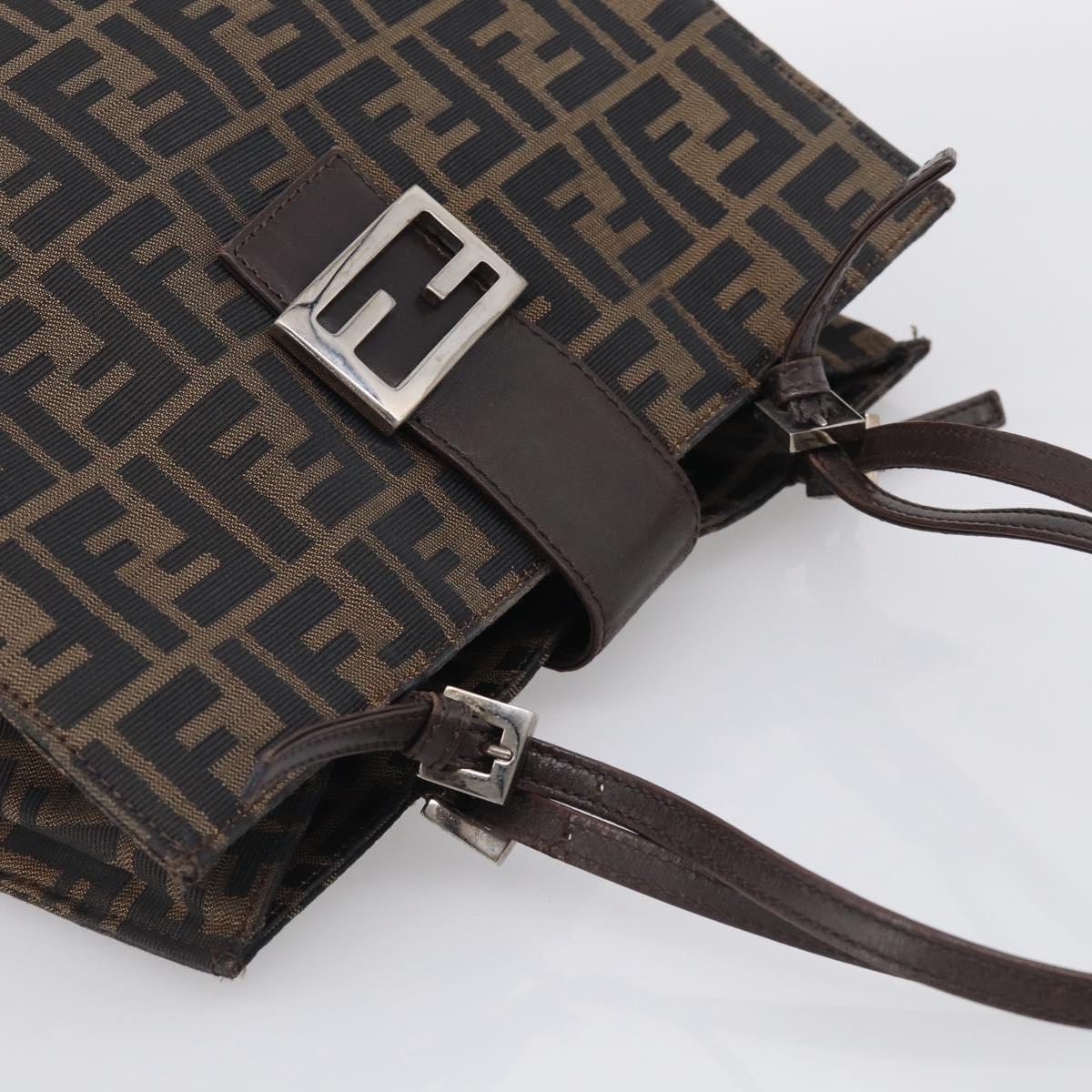 FENDI Zucca Canvas Tote Bag Black Silver Auth bs37842