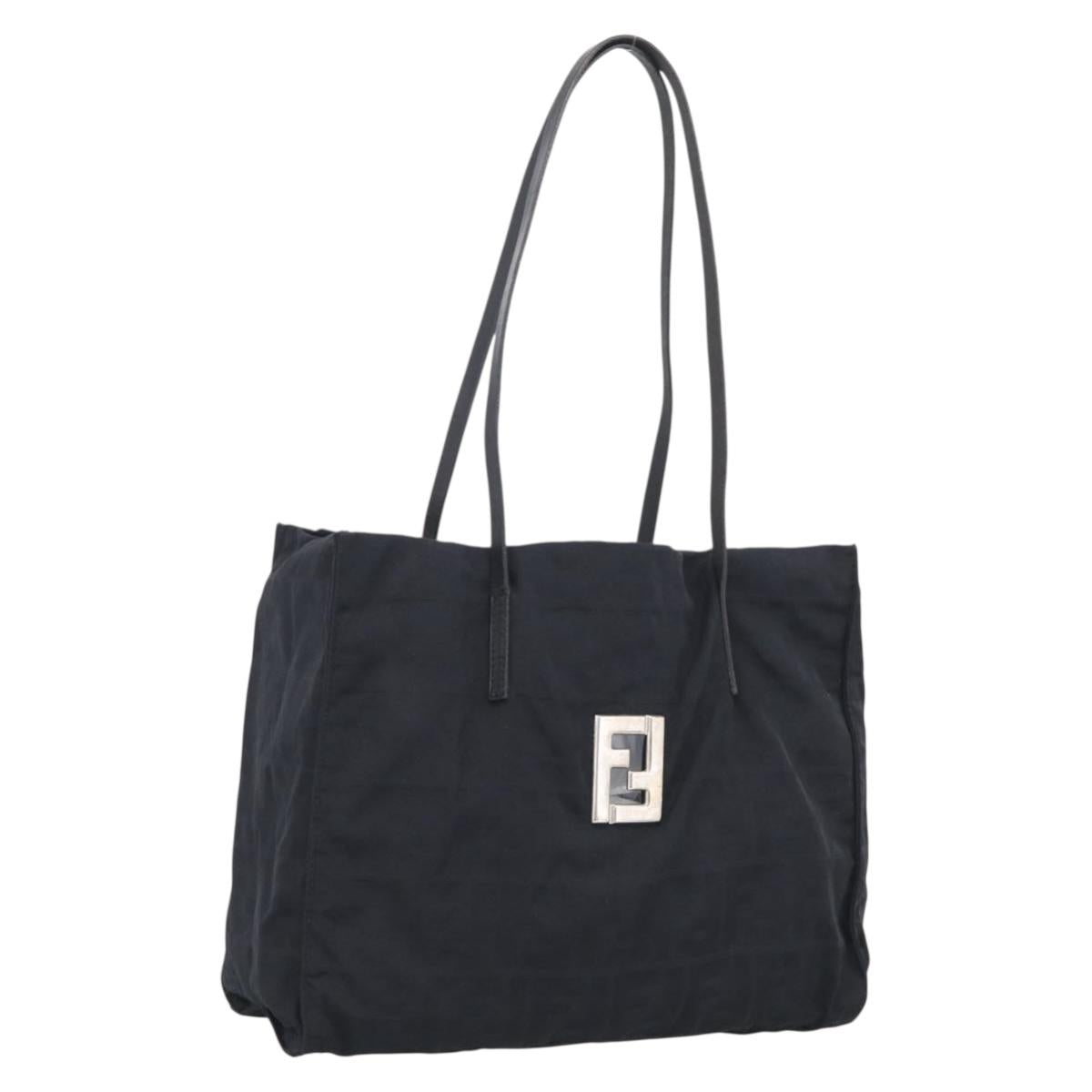 FENDI Zucca Canvas Tote Bag Black Silver Auth bs37843