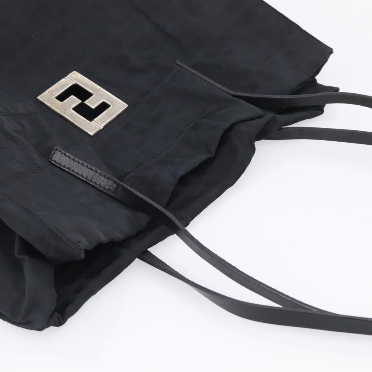 FENDI Zucca Canvas Tote Bag Black Silver Auth bs37843