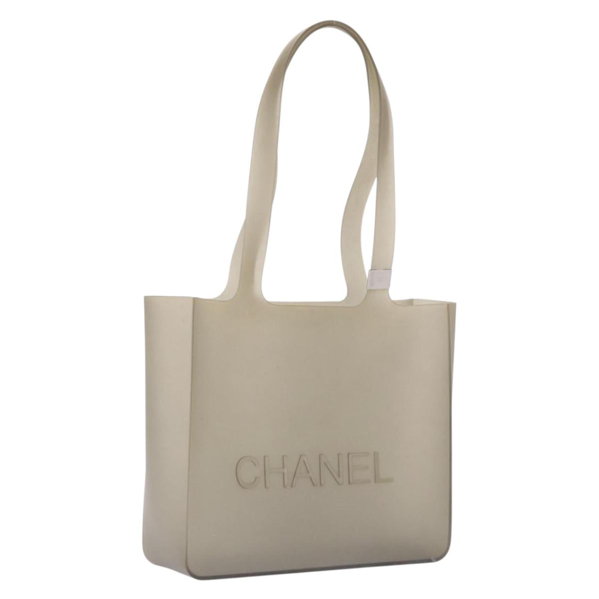 CHANEL Tote Bag Rubber Khaki Silver CC Auth bs37845