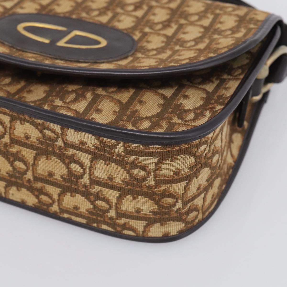 Christian Dior Trotter Canvas Shoulder Bag Beige Gold Tone Auth bs37859