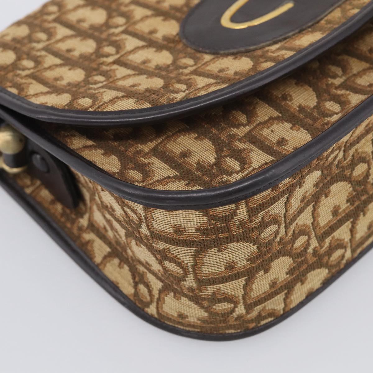 Christian Dior Trotter Canvas Shoulder Bag Beige Gold Tone Auth bs37859