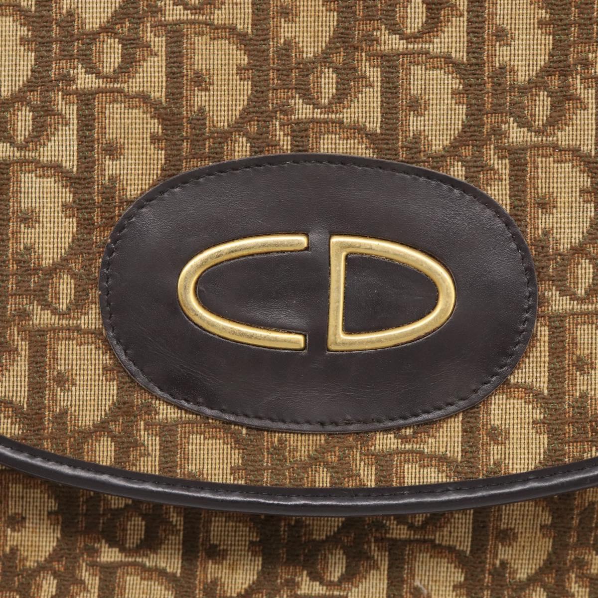 Christian Dior Trotter Canvas Shoulder Bag Beige Gold Tone Auth bs37859