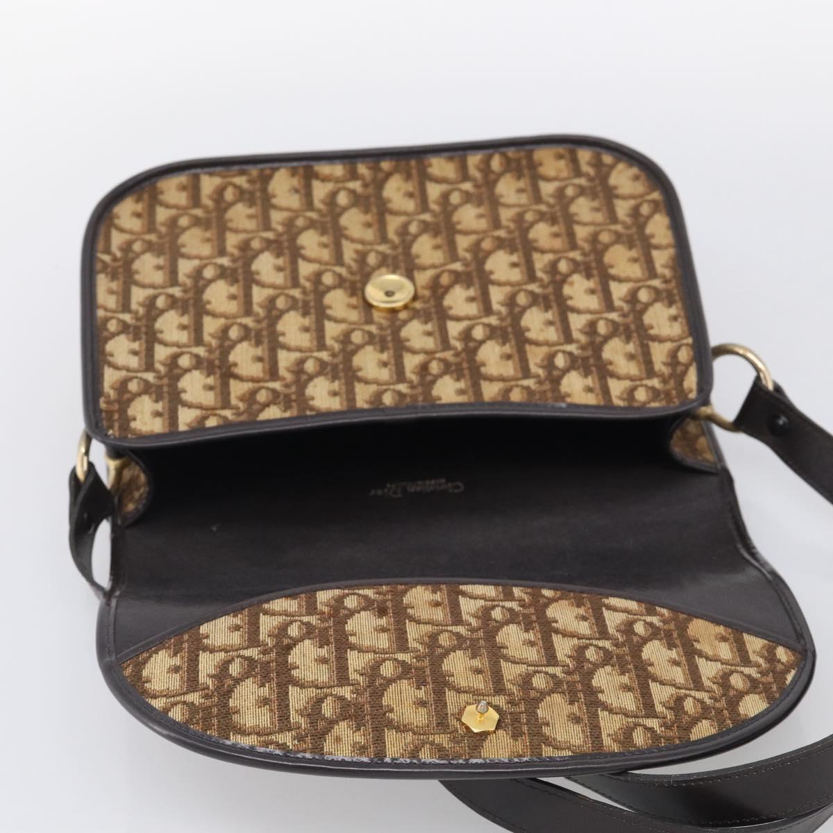 Christian Dior Trotter Canvas Shoulder Bag Beige Gold Tone Auth bs37859