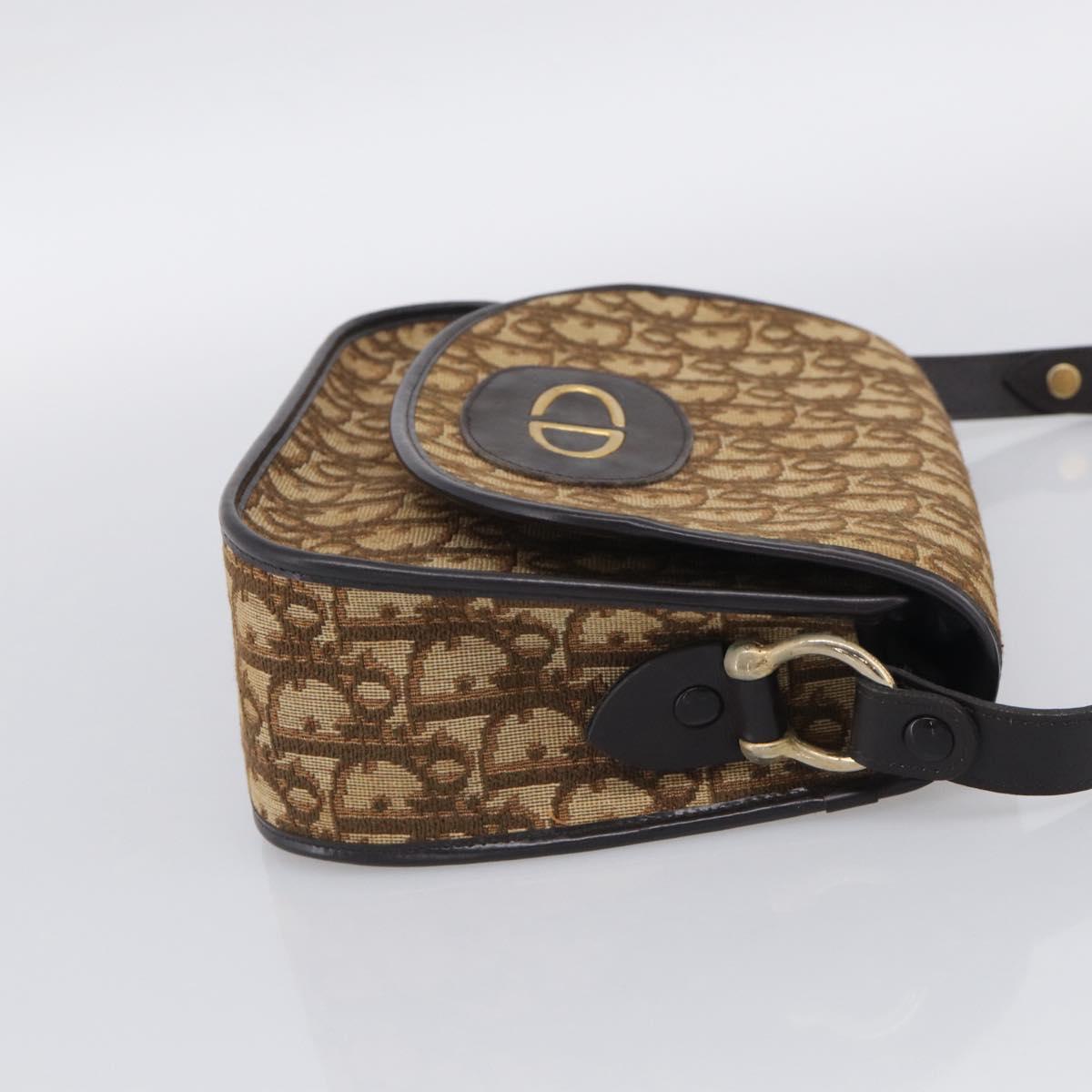 Christian Dior Trotter Canvas Shoulder Bag Beige Gold Tone Auth bs37859