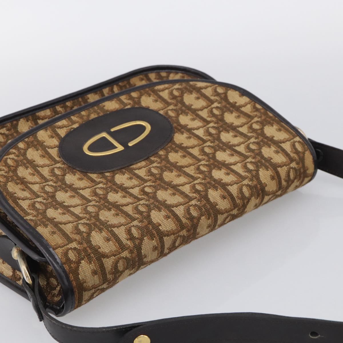 Christian Dior Trotter Canvas Shoulder Bag Beige Gold Tone Auth bs37859
