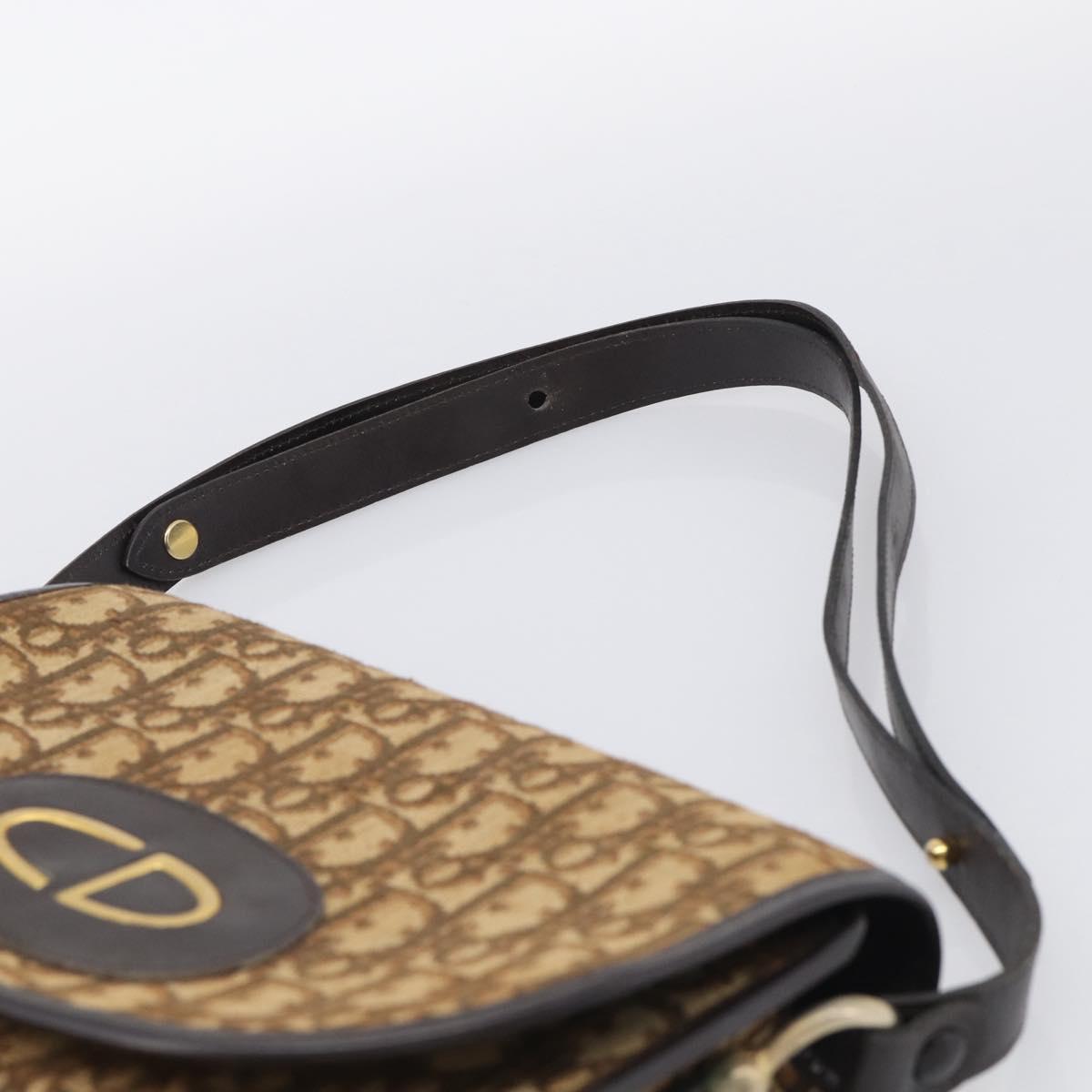 Christian Dior Trotter Canvas Shoulder Bag Beige Gold Tone Auth bs37859