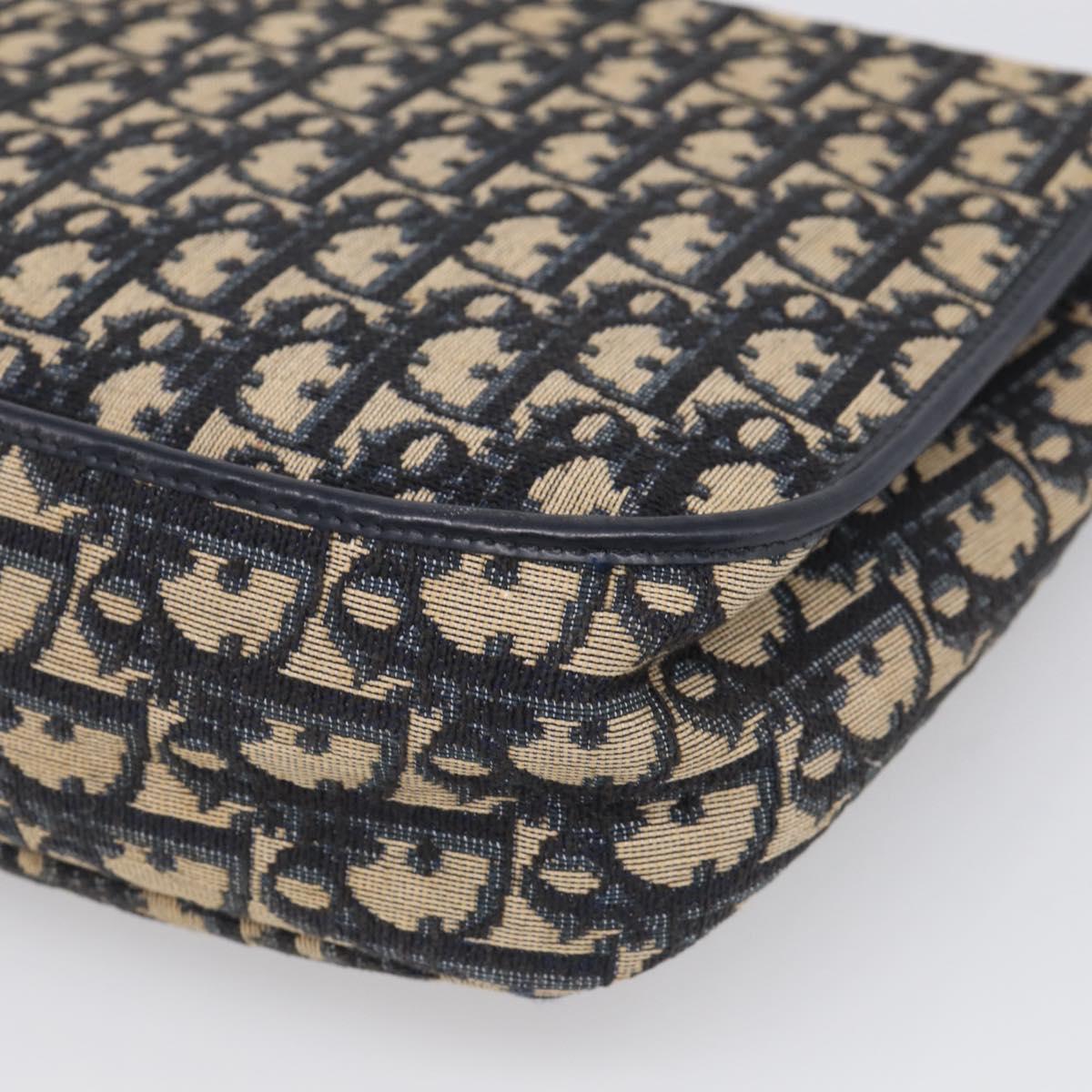 Christian Dior Trotter Canvas Shoulder Bag Navy Gold Tone Auth bs37860