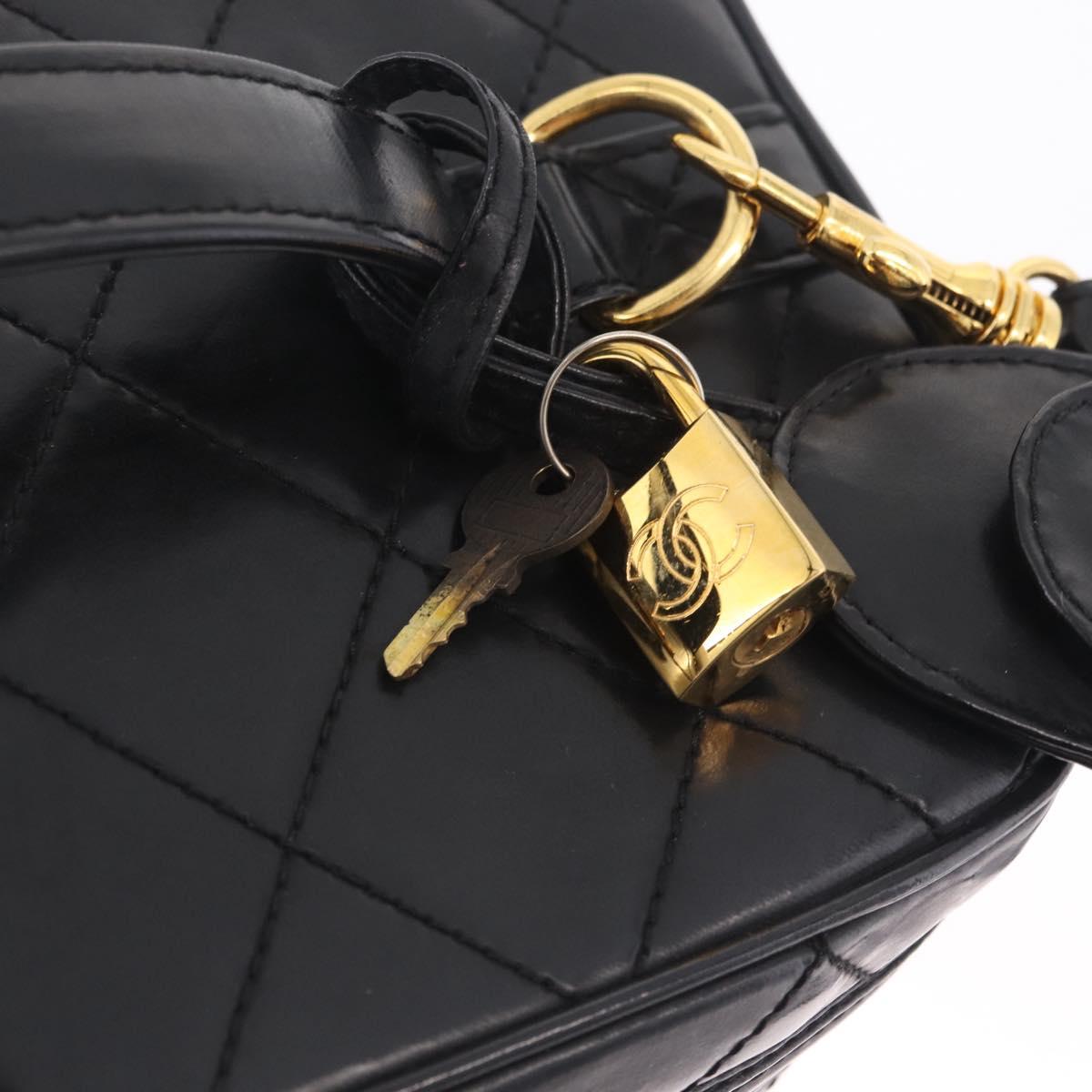 CHANEL Matelasse Vanity Shoulder Bag Patent 2way Black Gold CC Auth bs37870A