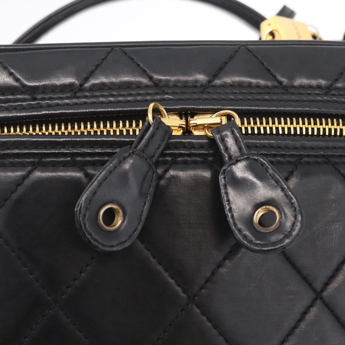 CHANEL Matelasse Vanity Shoulder Bag Patent 2way Black Gold CC Auth bs37870A