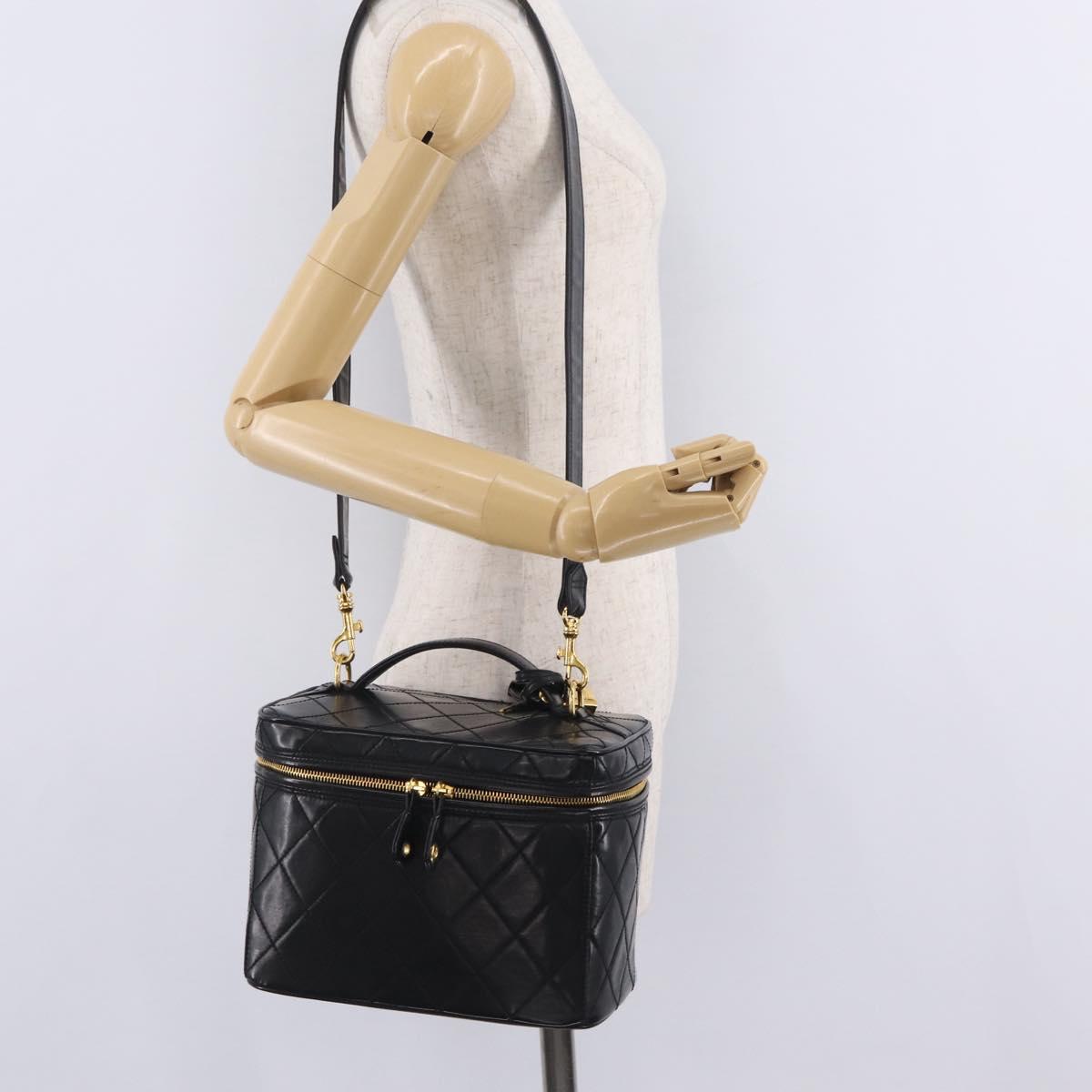 CHANEL Matelasse Vanity Shoulder Bag Patent 2way Black Gold CC Auth bs37870A