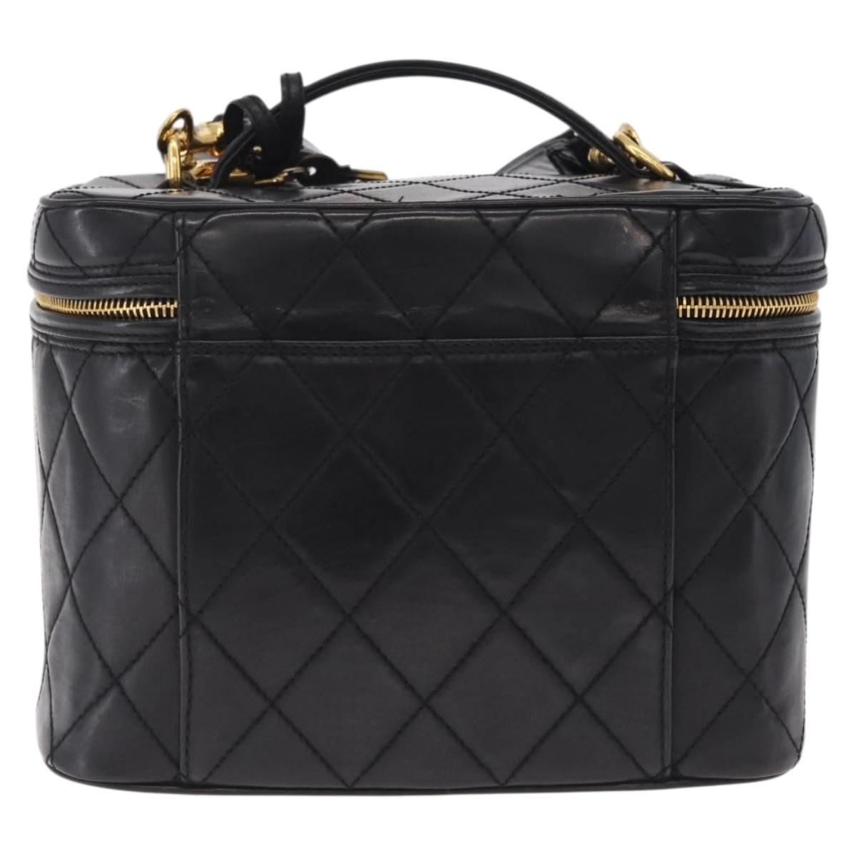 CHANEL Matelasse Vanity Shoulder Bag Patent 2way Black Gold CC Auth bs37870A