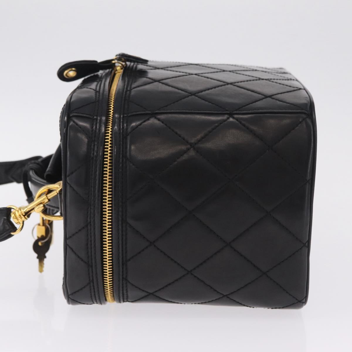 CHANEL Matelasse Vanity Shoulder Bag Patent 2way Black Gold CC Auth bs37870A