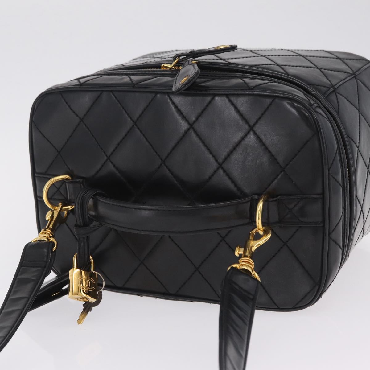 CHANEL Matelasse Vanity Shoulder Bag Patent 2way Black Gold CC Auth bs37870A