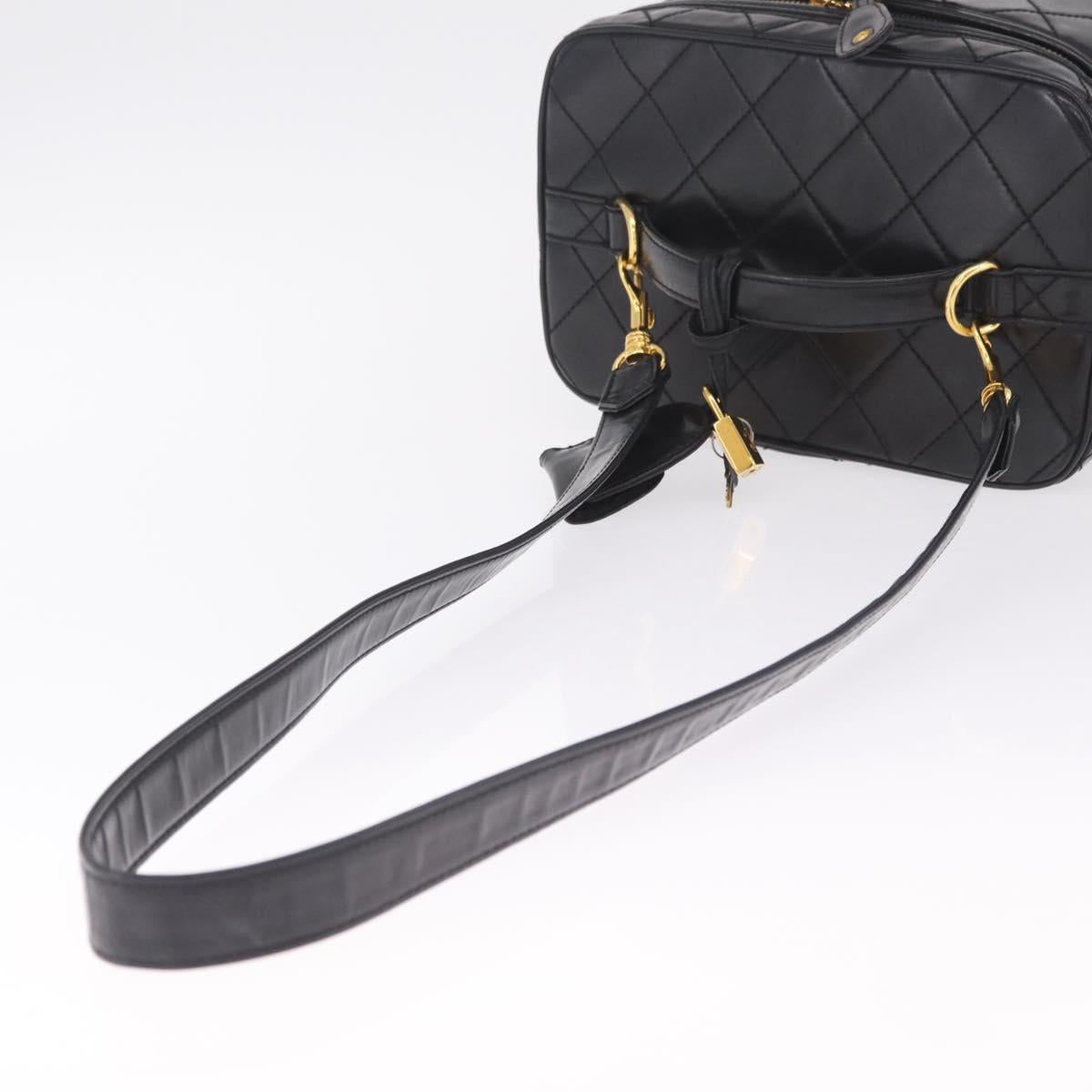 CHANEL Matelasse Vanity Shoulder Bag Patent 2way Black Gold CC Auth bs37870A