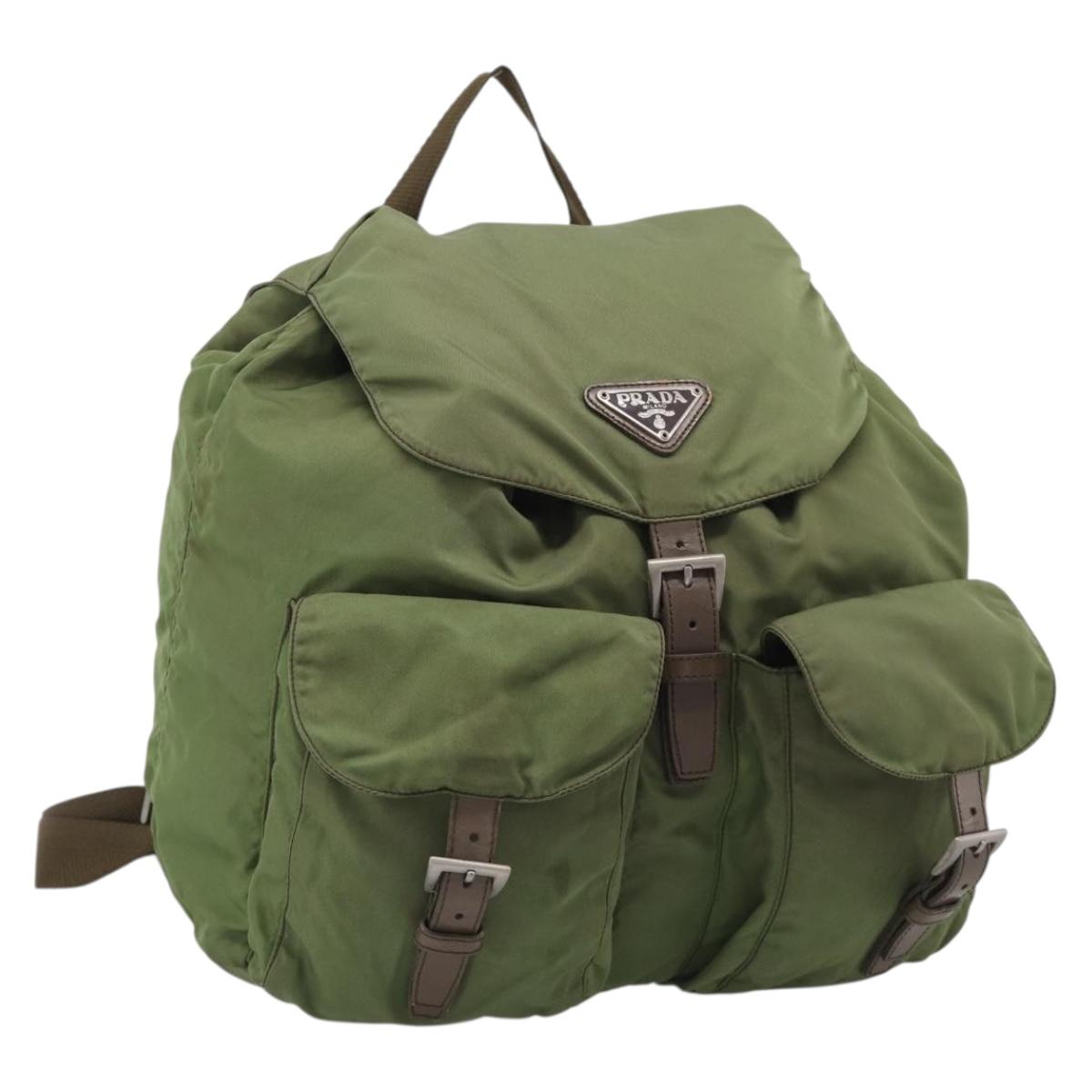 PRADA Backpack Nylon Green Silver Auth bs37872
